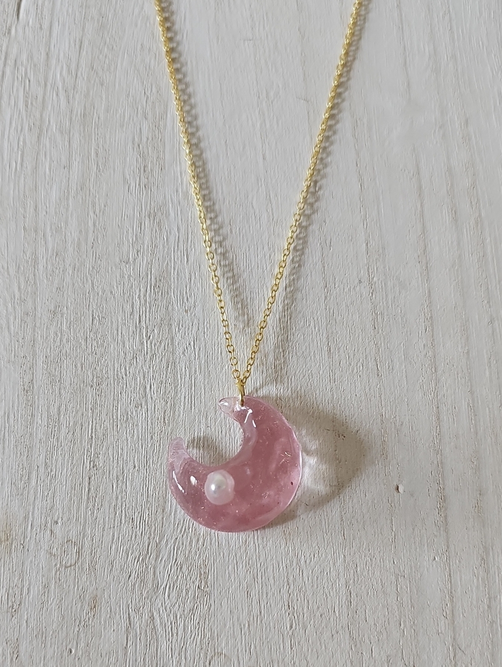 Pink Crescent Ocean Moon Pendant Necklace